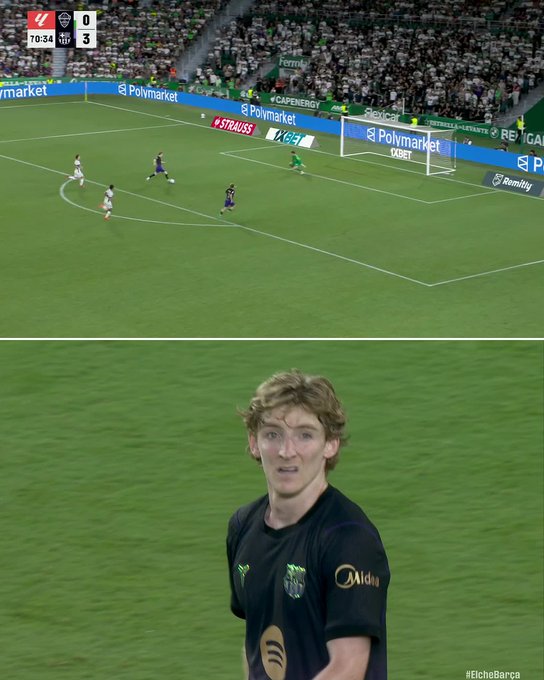 Anthony Gordon had a wide open chance to score his first Barcelona goal and instead laid it off to Fermín Lopez.

What an unselfish play for his second assist