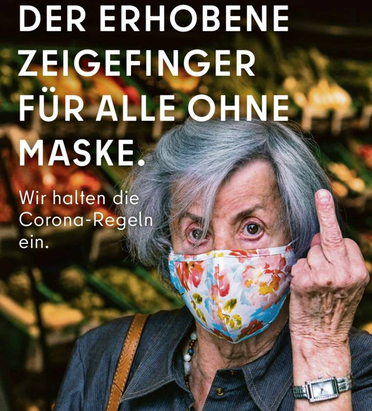 不戴口罩？送你中指 德國柏林「老奶奶比中指」防疫廣告惹議